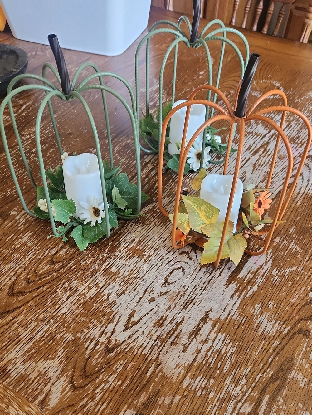 Decorative Pumpkin Candle Cage - Orange & Green - Home Accents
